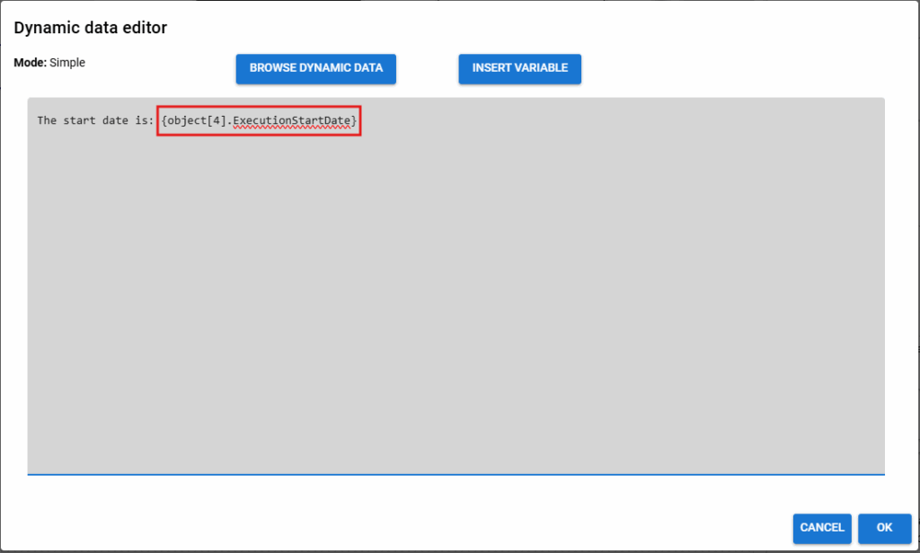 The dynamic data browser with a dynamic data placeholder